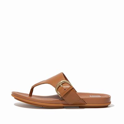 Fitflop Gracie Buckle Leather Toe-Post Sandalen Dames LichtBruin Nederland-52479